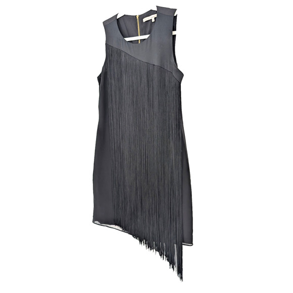 Rachel Roy Black Fringe Asymmetrical Dress Flapper Art Deco Gatsby Glam Small - Picture 6 of 12